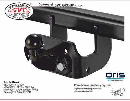 Tažné zařízení Toyota RAV4 (XA2) A20/A21/A23/A25/A26/A28
Maximální zatížení 75 kg
Maximální svislé zatížení bottom kg
Katalogové číslo 027-241