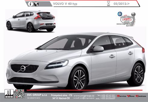 Tažné zařízení Volvo V40 (vč. R-design, Cross Country) 525
Maximální zatížení 75 kg
Maximální svislé zatížení bottom kg
Katalogové číslo 049-353