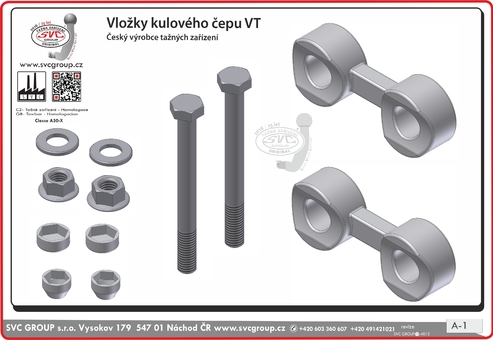 Sada dvou vložek pod kulový čep SV včetně šroubů a podložek pro tažné zařízení. Podrobné informace viz technické a obchodní informace v této kartě