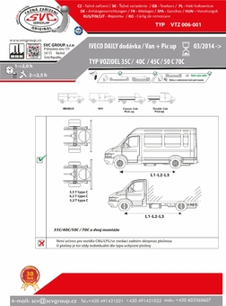 Tažné zařízení Daily + E6 35C50C + Valník Pro vozidla: SWB/LWB do 6,5t. Van/Minibus/Classiká a dvou kabina/Pick-
Maximální zatížení 270 kg
Maximální svislé zatížení bottom kg
Katalogové číslo 006-001