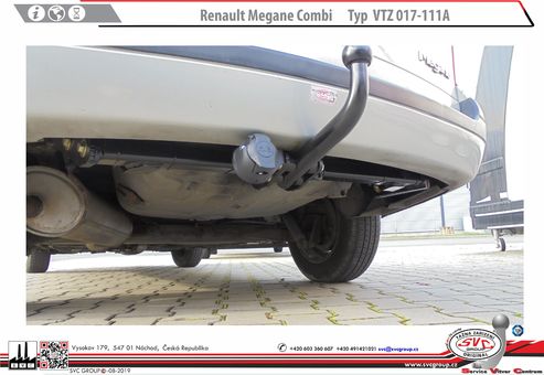 Tažné zařízení Renault Megane Combi Typ I KA
Maximální zatížení 75 kg
Maximální svislé zatížení bottom kg
Katalogové číslo 017-111A