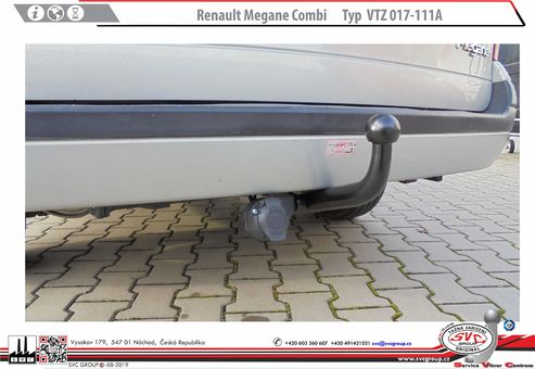 Tažné zařízení Renault Megane Combi Typ I KA
Maximální zatížení 75 kg
Maximální svislé zatížení bottom kg
Katalogové číslo 017-111A