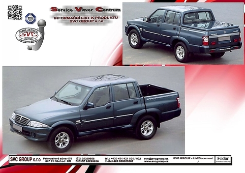 Tažné zařízení Ssang Yong Musso Sport Pick-up
Maximální zatížení 140 kg
Maximální svislé zatížení bottom kg
Katalogové číslo 004-008