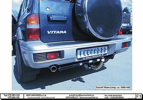 Tažné zařízení Vitara 5-dveří ne V6/Diesel Né pro motor V6/Diesel
Maximální zatížení 75 kg
Maximální svislé zatížení bottom kg
Katalogové číslo 001-136