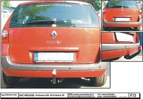 Tažné zařízení Renault Megane Combi Grant Tour
Maximální zatížení 75 kg
Maximální svislé zatížení bottom kg
Katalogové číslo 013-112