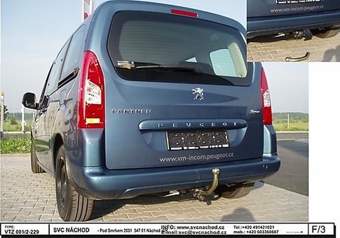 Tažné zařízení Peugeot Partner L1  2008 - 2018
Maximální zatížení 95 kg
Maximální svislé zatížení bottom kg
Katalogové číslo 002-229