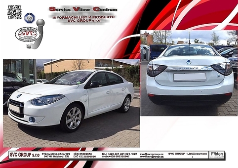 Tažné zařízení Fluence Sedan  L3
Maximální zatížení 75 kg
Maximální svislé zatížení bottom kg
Katalogové číslo 002-264