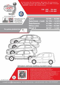Tažné zařízení VW Golf IV
Maximální zatížení 85 kg
Maximální svislé zatížení bottom kg
Katalogové číslo 701-001