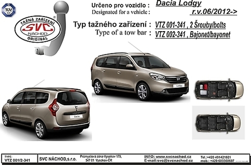 Tažné zařízení Dacia Lodgy
Maximální zatížení 85 kg
Maximální svislé zatížení bottom kg
Katalogové číslo 001-341