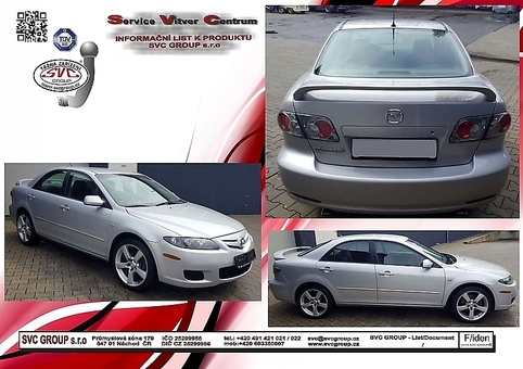Tažné zařízení Mazda 6 SDN  2002 - 2008
Maximální zatížení 75 kg
Maximální svislé zatížení bottom kg
Katalogové číslo 002-161