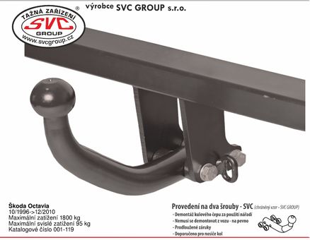 Tažné zařízení Škoda Octavia I 1996-2010
Maximální zatížení 95 kg
Maximální svislé zatížení bottom kg
Katalogové číslo 001-119