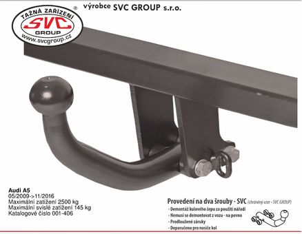 Tažné zařízení A5 Sportback 2009 - 2016
Maximální zatížení 145 kg
Maximální svislé zatížení bottom kg
Katalogové číslo 001-406