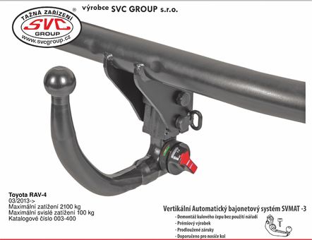 Tažné zařízení RAV-4   A40+A41+A42+A44+A49
Maximální zatížení 100 kg
Maximální svislé zatížení bottom kg
Katalogové číslo 003-400