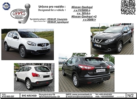 Tažné zařízení Nissan Qashqai +2  2018 +
Maximální zatížení 100 kg
Maximální svislé zatížení bottom kg
Katalogové číslo 002-257