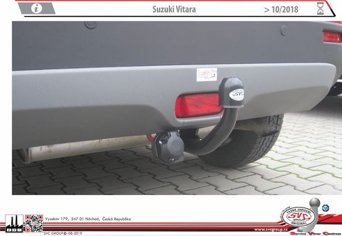 Tažné zařízení Vitara 5-dveří Pro vozidla: 2WD+4WD
Maximální zatížení 100 kg
Maximální svislé zatížení bottom kg
Katalogové číslo 1.001-355