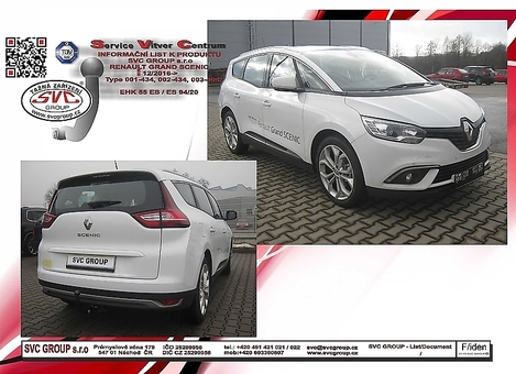 Tažné zařízení Renault Grand Scenic  IV
Maximální zatížení 100 kg
Maximální svislé zatížení bottom kg
Katalogové číslo 002-434