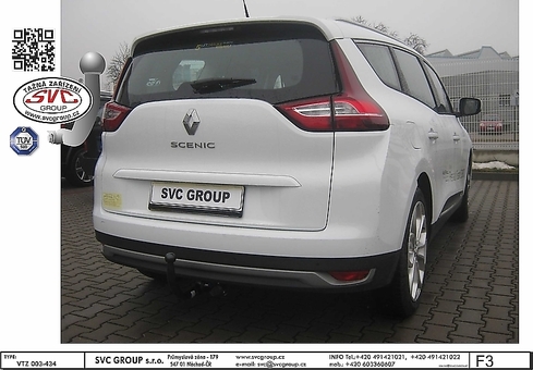 Tažné zařízení Renault Grand Scenic  IV
Maximální zatížení 100 kg
Maximální svislé zatížení bottom kg
Katalogové číslo 003-434
