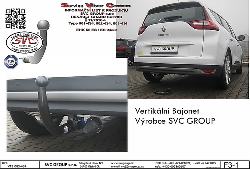 Tažné zařízení Renault Grand Scenic  IV
Maximální zatížení 100 kg
Maximální svislé zatížení bottom kg
Katalogové číslo 003-434