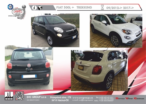 Tažné zařízení Fiat 500L + Trekking /  Living  Včetně Kombi a Cross a Cult
Maximální zatížení 100 kg
Maximální svislé zatížení bottom kg
Katalogové číslo 002-427