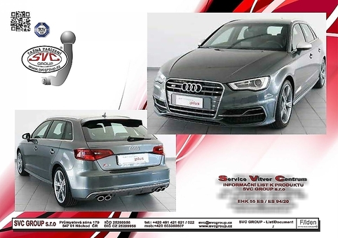 Tažné zařízení A3 Sportback vč.S3,  NE - RS 8VA
Maximální zatížení 75 kg
Maximální svislé zatížení bottom kg
Katalogové číslo 003-556