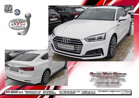 Tažné zařízení Audi A5 Sportback, Coupé, Cabrio  (F5A) (ne RS) (ne CNG)F5A F5A
Maximální zatížení 80 kg
Maximální svislé zatížení bottom kg
Katalogové číslo 051-483