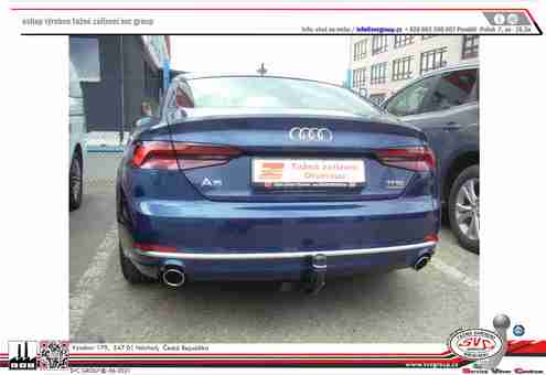 Tažné zařízení Audi A5 Sportback, Coupé, Cabrio  (F5A) (ne RS) (ne CNG)F5A F5A
Maximální zatížení 80 kg
Maximální svislé zatížení bottom kg
Katalogové číslo 051-483