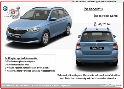 Tažné zařízení Škoda Fabie Combi 2018 -
Maximální zatížení 85 kg
Maximální svislé zatížení middle_bottom_prep kg
Katalogové číslo 1.001-373