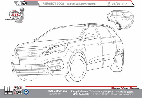 Tažné zařízení Peugeot 5008   03/ 2017 ->
Maximální zatížení 100 kg
Maximální svislé zatížení bottom kg
Katalogové číslo 002-475