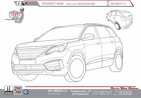 Tažné zařízení Peugeot 5008   03/ 2017 ->
Maximální zatížení 100 kg
Maximální svislé zatížení bottom kg
Katalogové číslo 003-475