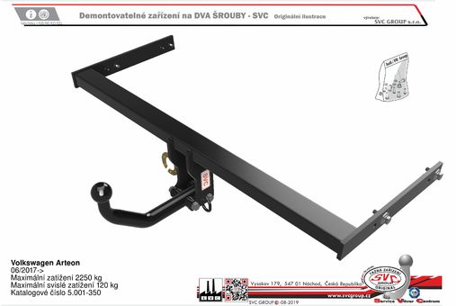Tažné zařízení VW Arteon 2017-
Maximální zatížení 120 kg
Maximální svislé zatížení bottom kg
Katalogové číslo 5.001-350