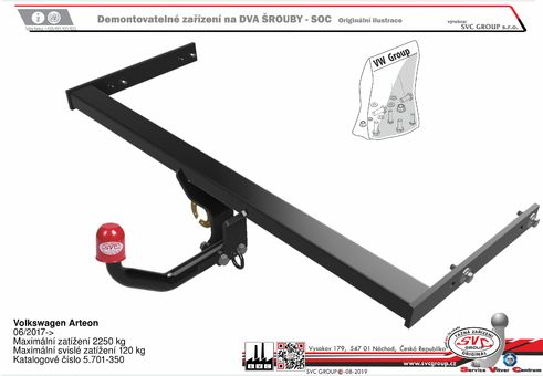 Tažné zařízení VW Arteon 2017-
Maximální zatížení 120 kg
Maximální svislé zatížení middle_bottom_prep kg
Katalogové číslo 5.701-350