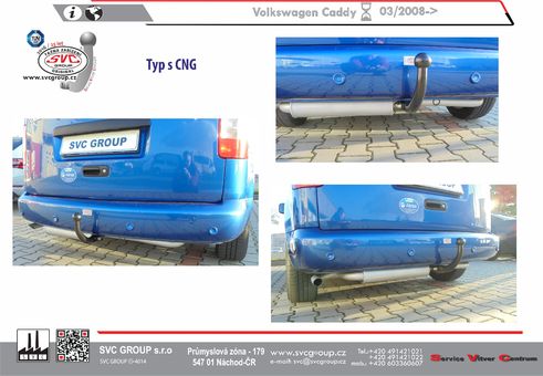 Tažné zařízení VW  Caddy  vč. Maxi a 4x4  určené pro LPG  02/2014 ->
Maximální zatížení 95 kg
Maximální svislé zatížení bottom kg
Katalogové číslo 1.001-473