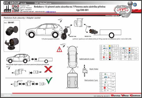 Redukce z 13 na 7 pinů elektro přípojek a zásuvky pro tažné zařízení VW-201-H1