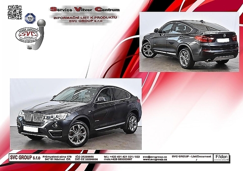 Tažné zařízení BMW X4 (F26) 	04/2018 +
Maximální zatížení 100 kg
Maximální svislé zatížení bottom kg
Katalogové číslo 052-453