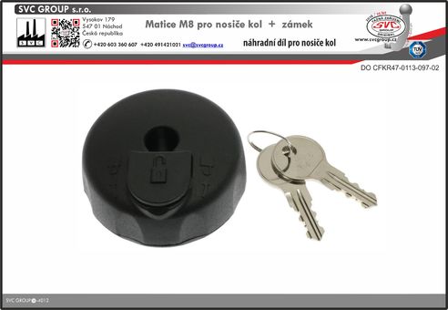 Uzamykatelná matice M8 pro nosiče vč. zámku s klíči
