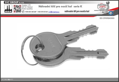 Náhradní klíče pro nosiče kolna tažné zařízení K003