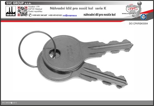 Náhradní klíče pro nosiče kolna tažné zařízení K004