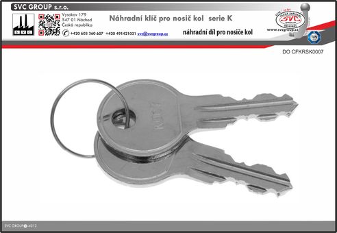 Náhradní klíče pro nosiče kolna tažné zařízení K007