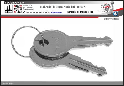 Náhradní klíče pro nosiče kolna tažné zařízení K008