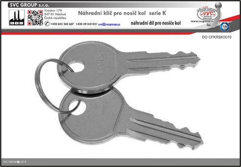 Náhradní klíče pro nosiče kolna tažné zařízení K010