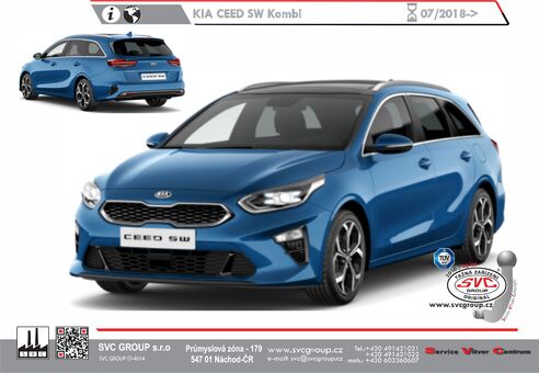 Kia Ceed Kombi
né GT Line
Kód vozu: CD
Rok výroby: 07/2018->08/2021
Výrobce tažných zařízení SVC GROUP